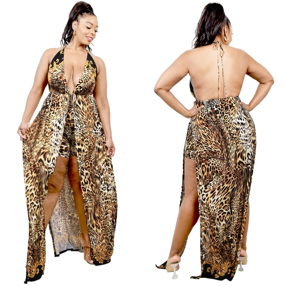 Leopard Print Halter Dress with Shorts